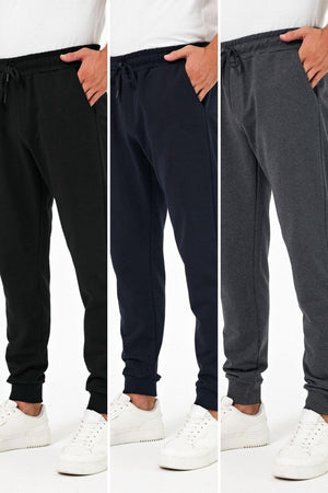 Kalın Siyah - Lacivert - Antrasit Erkek 3'lü Eşofman Altı Jogger Arka Cepli Paça Lastikli Regular Fit Şardonsuz - MMETALIC