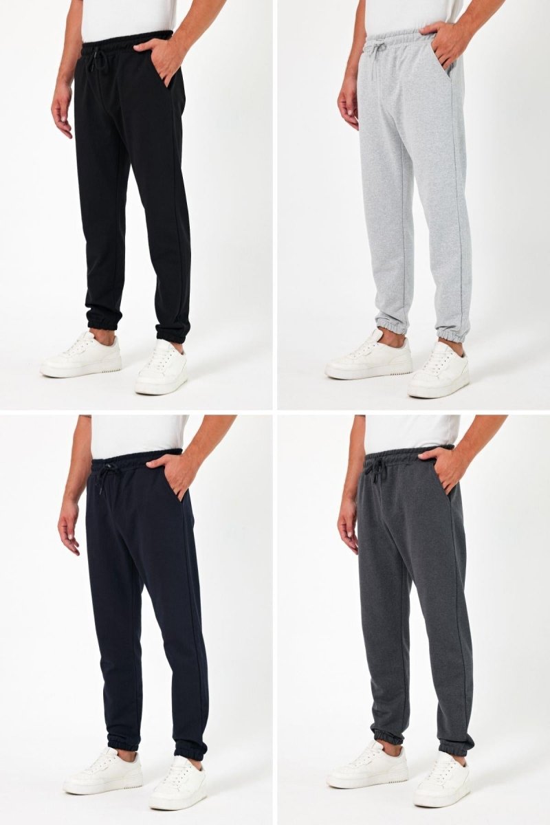 Kalın Siyah - Lacivert - Gri - Antrasit Erkek 4'lü Eşofman Altı Jogger Arka Cepli Lastik Paça Regular Fit Şardonsuz - MMETALIC