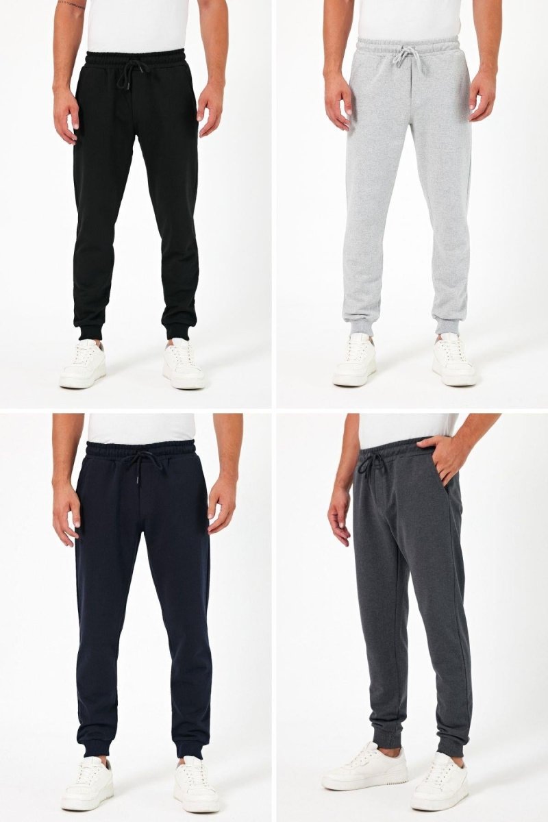 Kalın Siyah - Lacivert - Gri - Antrasit Erkek 4'lü Eşofman Altı Jogger Arka Cepli Paça Lastikli Regular Fit Şardonsuz - MMETALIC