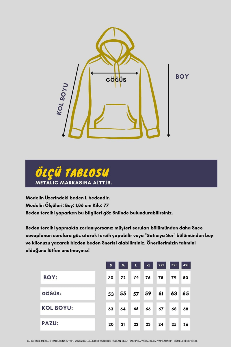 Kanguru Cepli Kapüşonlu İçi pamuklu Erkek Sweatshirt - MMETALIC