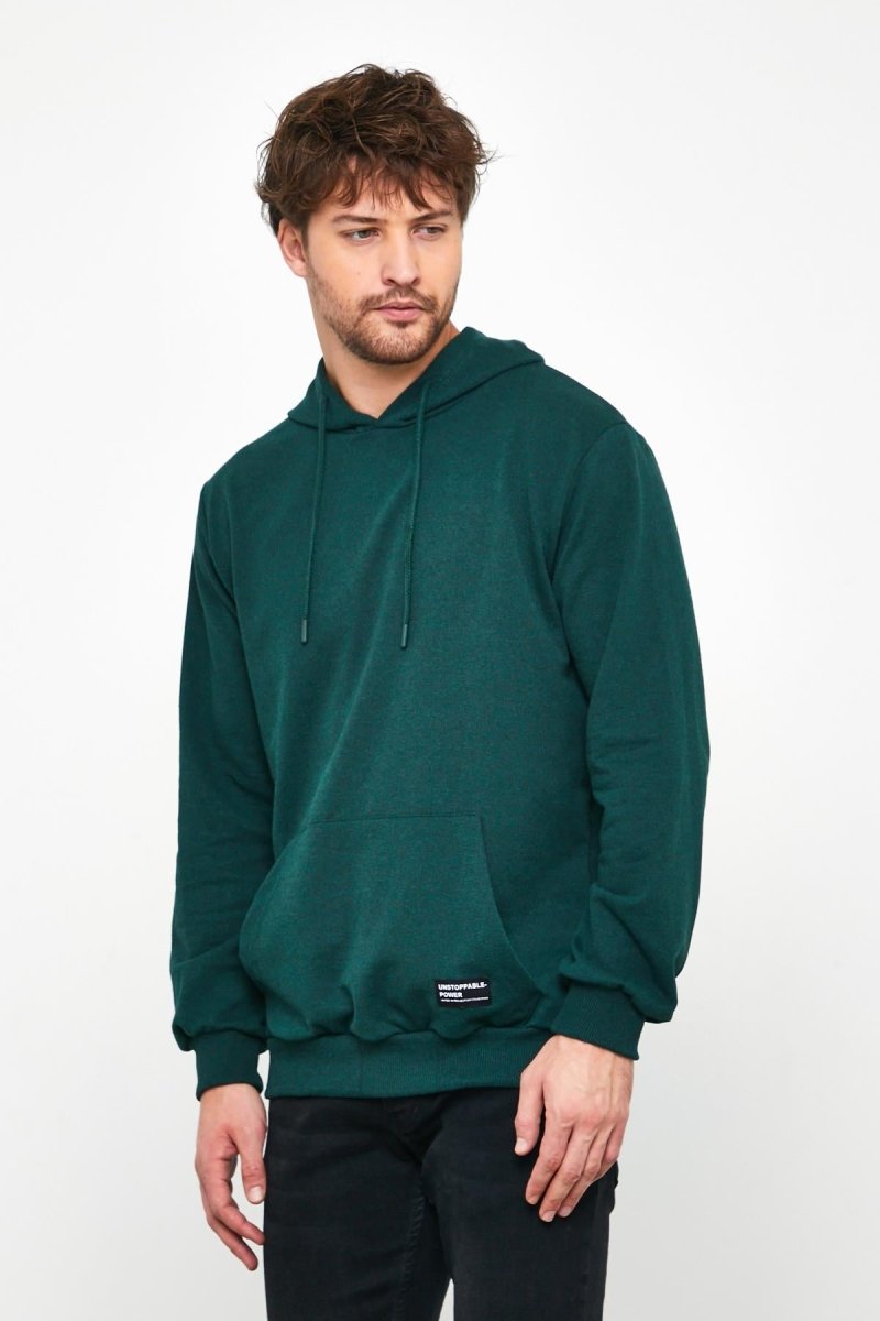 Koyu Yeşil Erkek Kapüşonlu Kanguru Cepli Sweatshirt - MMETALIC
