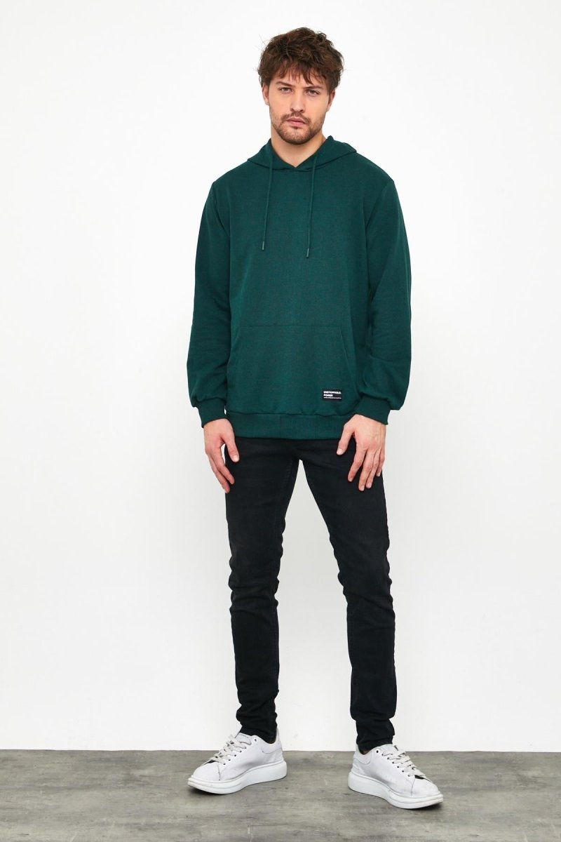 Koyu Yeşil Erkek Kapüşonlu Kanguru Cepli Sweatshirt - MMETALIC