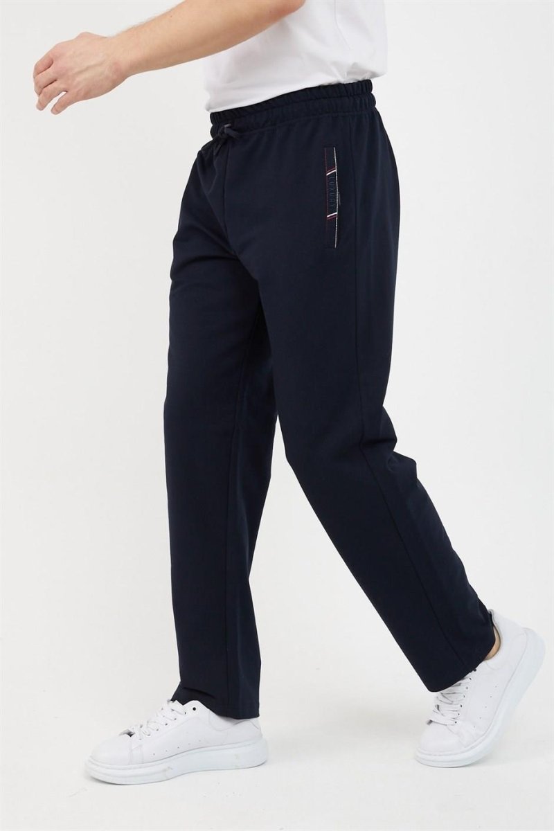 Lacivert Erkek Fermuar Cep Nakış Detaylı Düz Paça Rahat Kesim Eşofman Altı - MMETALIC