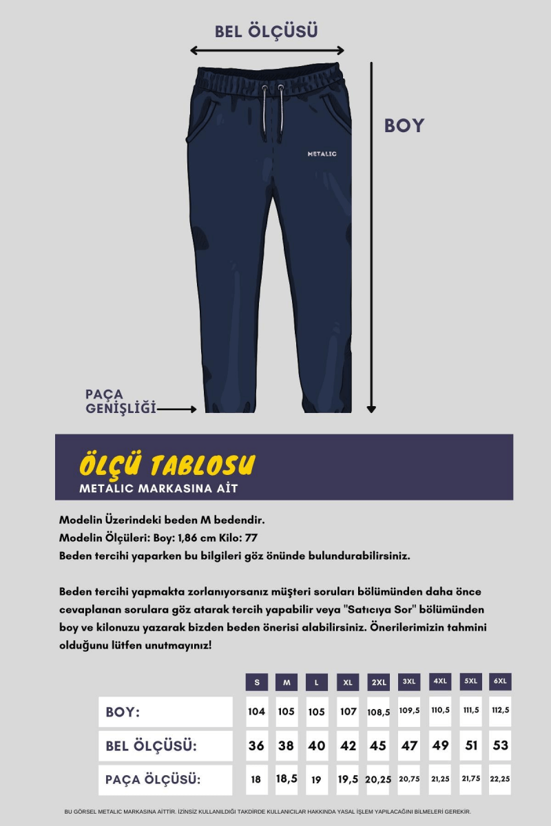 Lacivert Erkek Fermuarlı Cepli Nakış Detaylı Düz Paça Rahat Kesim Günlük Eşofman Altı MTLCE107 - MMETALIC