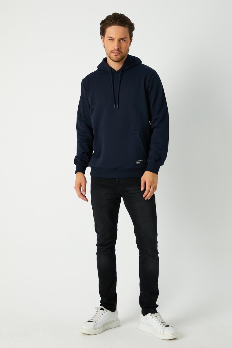 Lacivert Erkek Kapüşonlu Kanguru Cepli Sweatshirt - MMETALIC