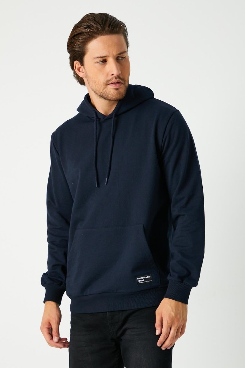 Lacivert Erkek Kapüşonlu Kanguru Cepli Sweatshirt - MMETALIC