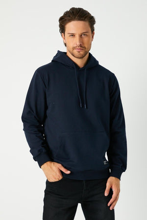 Lacivert Erkek Kapüşonlu Kanguru Cepli Sweatshirt - MMETALIC