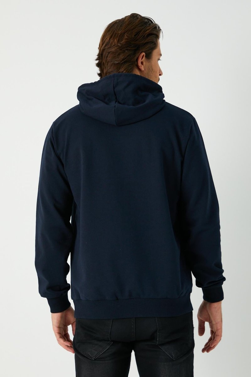 Lacivert Erkek Kapüşonlu Kanguru Cepli Sweatshirt - MMETALIC