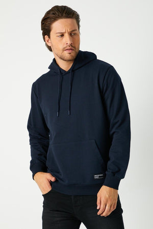 Lacivert Erkek Kapüşonlu Kanguru Cepli Sweatshirt - MMETALIC