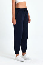 Lacivert Pamuklu Paçası Lastikli Rahat Kalın Jogger Cepli Kadın Eşofman Altı - MMETALIC