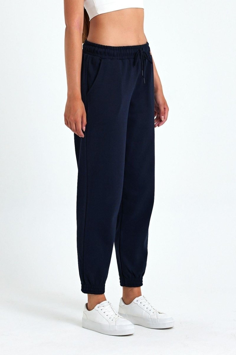 Lacivert Pamuklu Paçası Lastikli Rahat Kalın Jogger Cepli Kadın Eşofman Altı - MMETALIC