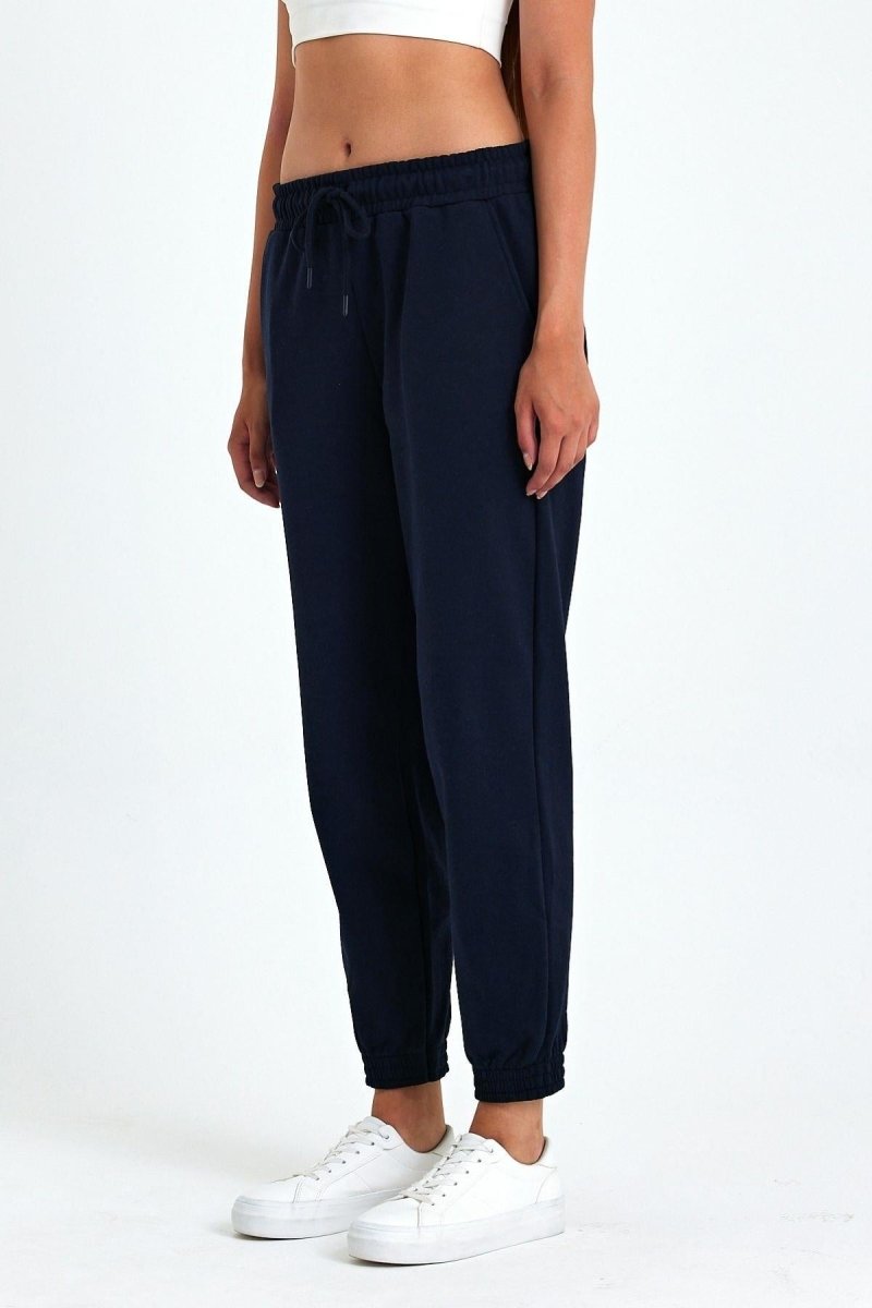 Lacivert Pamuklu Paçası Lastikli Rahat Kalın Jogger Cepli Kadın Eşofman Altı - MMETALIC