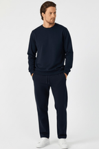 Lacivert Relaxed Fit Bisiklet Yaka Sweatshirt Düz Paça Erkek Eşofman Takımı - MMETALIC