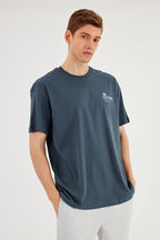 Leo Erkek Oversize Tshirt %100 Pamuk Bisiklet Yaka Baskı Detaylı Basic Tişört - MMETALIC