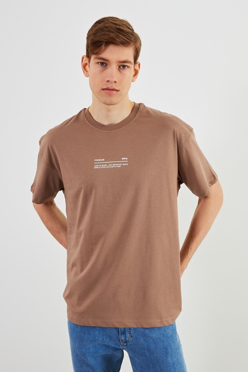 Leo Erkek Oversize Tshirt %100 Pamuk Bisiklet Yaka Baskı Detaylı Basic Tişört - MMETALIC