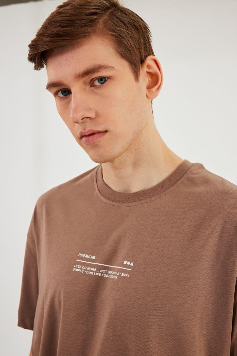 Leo Erkek Oversize Tshirt %100 Pamuk Bisiklet Yaka Baskı Detaylı Basic Tişört - MMETALIC