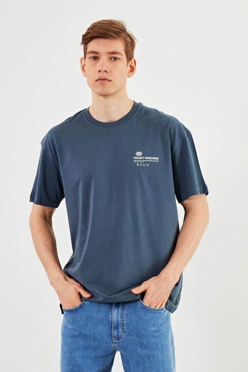 Leo Erkek Oversize Tshirt %100 Pamuk Bisiklet Yaka Baskı Detaylı Basic Tişört - MMETALIC