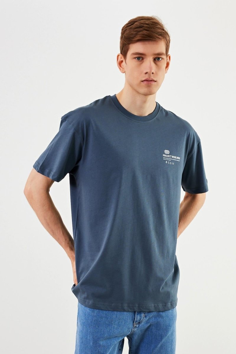 Leo Erkek Oversize Tshirt %100 Pamuk Bisiklet Yaka Baskı Detaylı Basic Tişört - MMETALIC