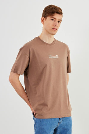 Leo Erkek Oversize Tshirt %100 Pamuk Bisiklet Yaka Baskı Detaylı Basic Tişört - MMETALIC