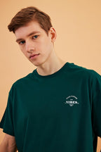 Leo Erkek Oversize Tshirt %100 Pamuk Bisiklet Yaka Baskı Detaylı Basic Tişört MTLCE77 - MMETALIC