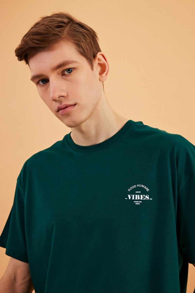 Leo Erkek Oversize Tshirt %100 Pamuk Bisiklet Yaka Baskı Detaylı Basic Tişört MTLCE77 - MMETALIC