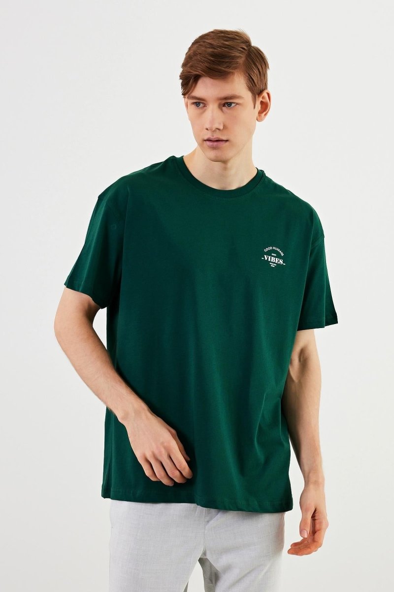 Leo Erkek Oversize Tshirt %100 Pamuk Bisiklet Yaka Baskı Detaylı Basic Tişört MTLCE77 - MMETALIC