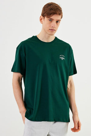 Leo Erkek Oversize Tshirt %100 Pamuk Bisiklet Yaka Baskı Detaylı Basic Tişört MTLCE77 - MMETALIC