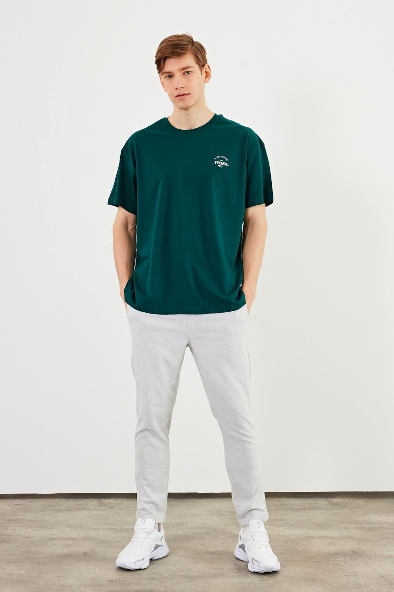 Leo Erkek Oversize Tshirt %100 Pamuk Bisiklet Yaka Baskı Detaylı Basic Tişört MTLCE77 - MMETALIC