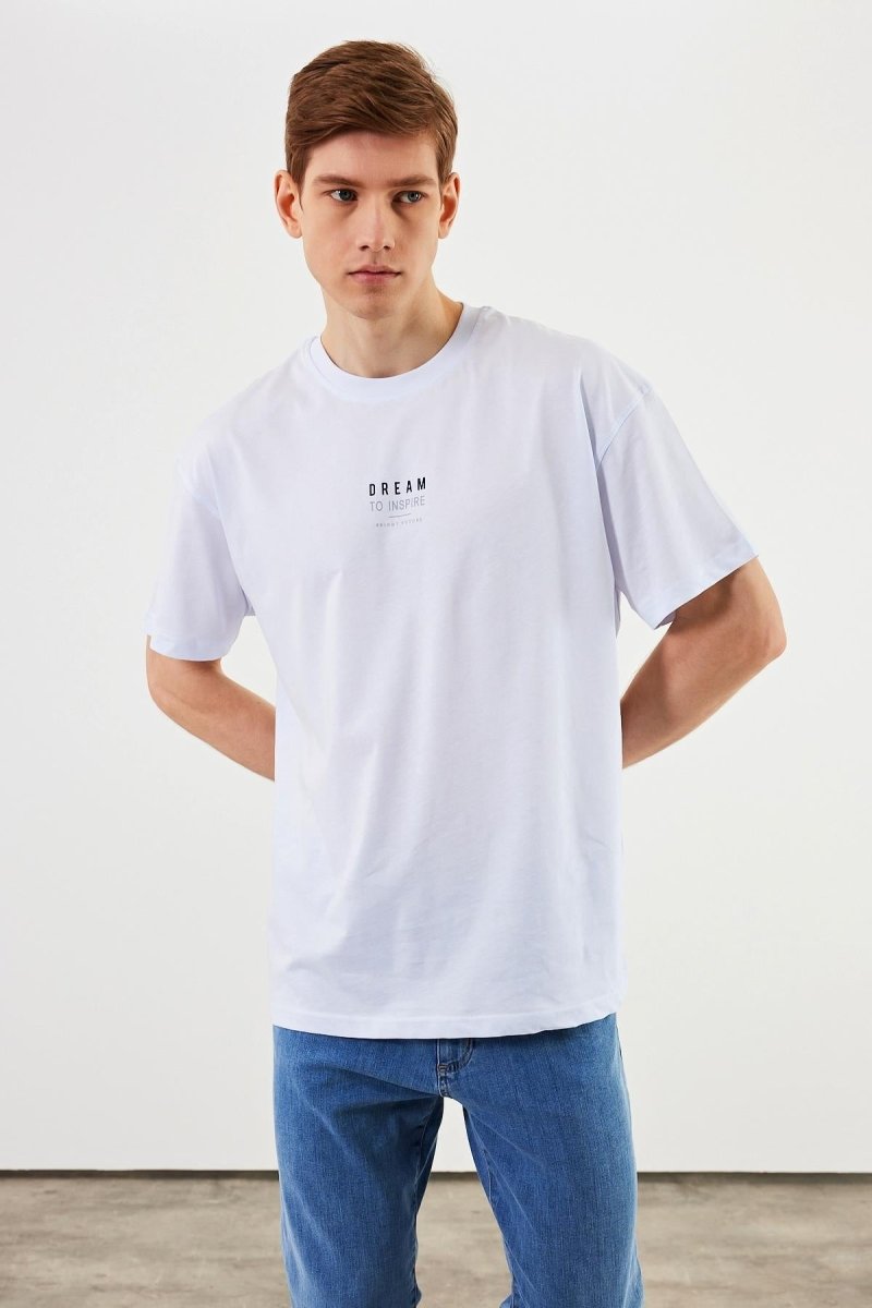 Leo Erkek Oversize Tshirt %100 Pamuk Bisiklet Yaka Baskı Detaylı Basic Tişört MTLCE79 - MMETALIC