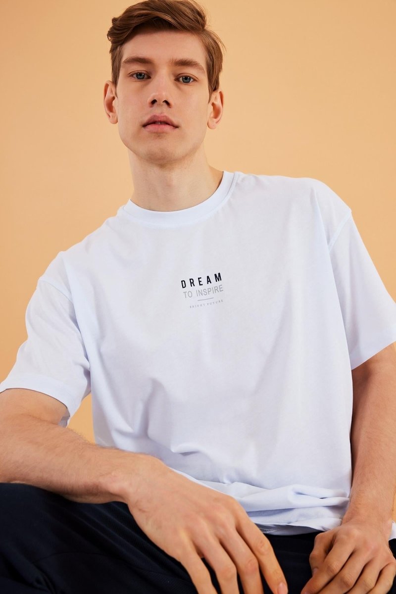 Leo Erkek Oversize Tshirt %100 Pamuk Bisiklet Yaka Baskı Detaylı Basic Tişört MTLCE79 - MMETALIC