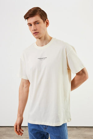 Leo Erkek Oversize Tshirt %100 Pamuk Bisiklet Yaka Baskı Detaylı Basic Tişört MTLCE81 - MMETALIC