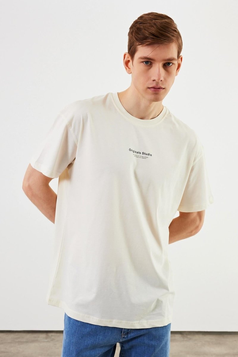 Leo Erkek Oversize Tshirt %100 Pamuk Bisiklet Yaka Baskı Detaylı Basic Tişört MTLCE81 - MMETALIC