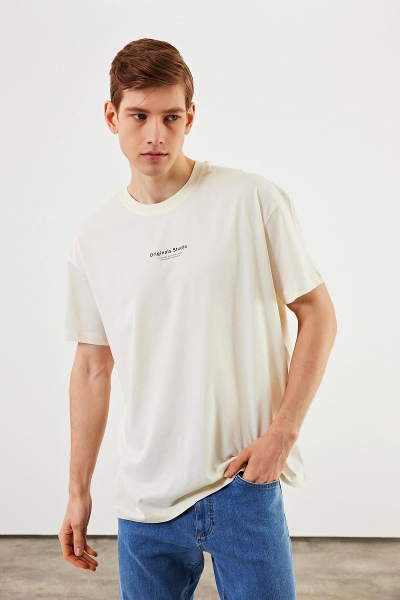 Leo Erkek Oversize Tshirt %100 Pamuk Bisiklet Yaka Baskı Detaylı Basic Tişört MTLCE81 - MMETALIC