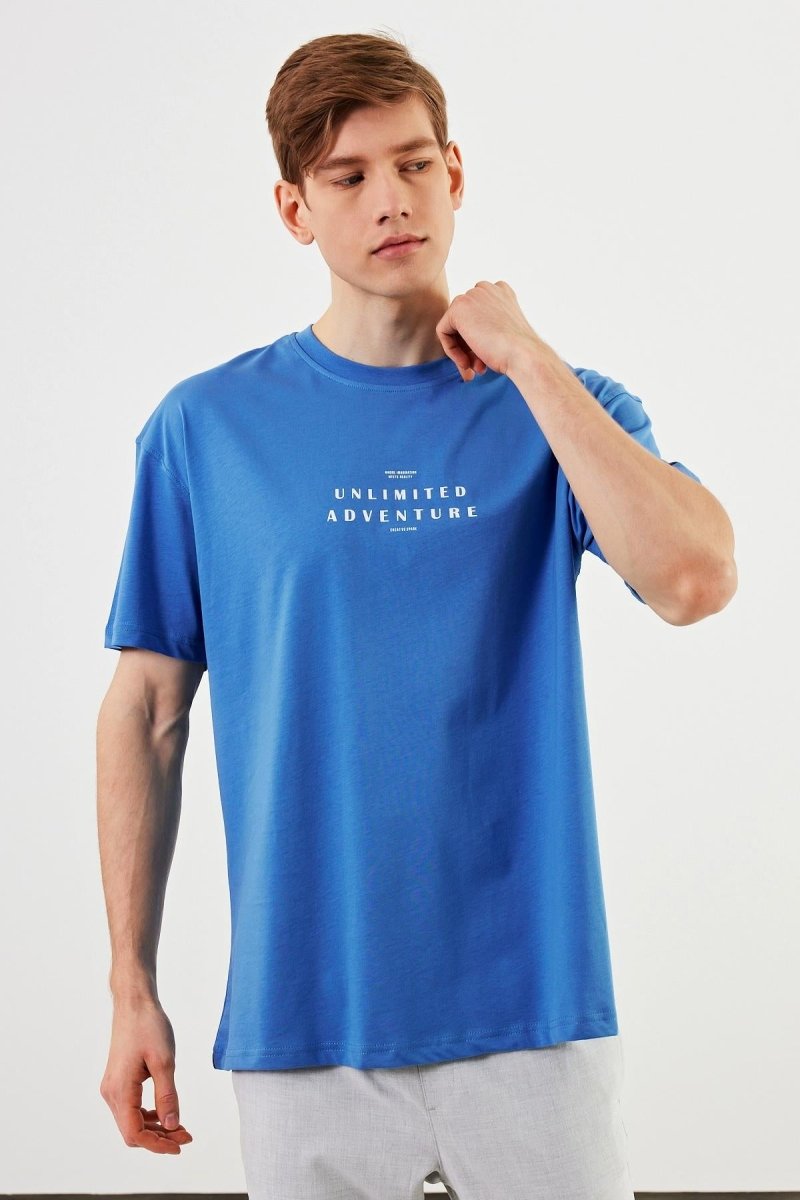 Leo Erkek Oversize Tshirt %100 Pamuk Bisiklet Yaka Baskı Detaylı Basic Tişört MTLCE82 - MMETALIC