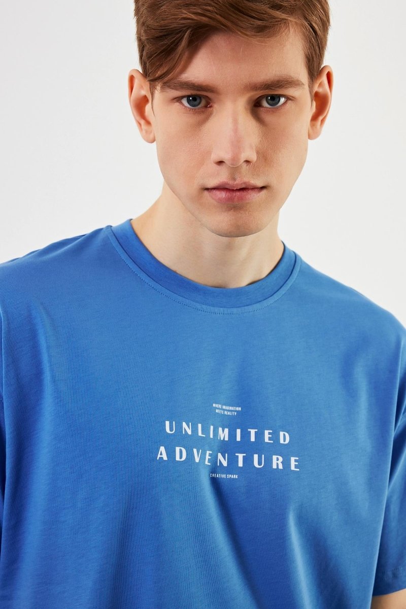 Leo Erkek Oversize Tshirt %100 Pamuk Bisiklet Yaka Baskı Detaylı Basic Tişört MTLCE82 - MMETALIC