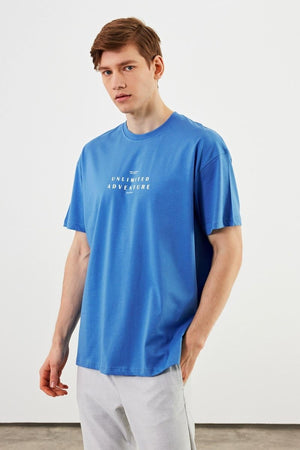 Leo Erkek Oversize Tshirt %100 Pamuk Bisiklet Yaka Baskı Detaylı Basic Tişört MTLCE82 - MMETALIC