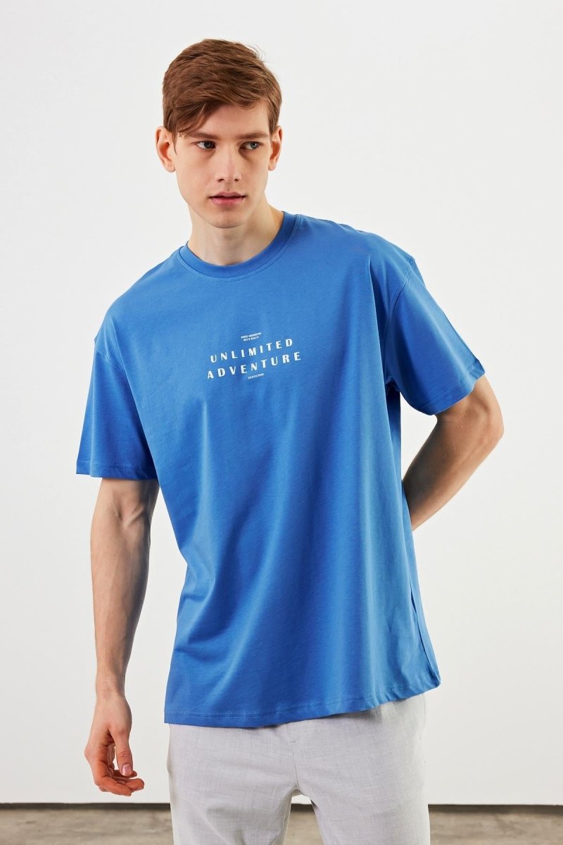 Leo Erkek Oversize Tshirt %100 Pamuk Bisiklet Yaka Baskı Detaylı Basic Tişört MTLCE82 - MMETALIC