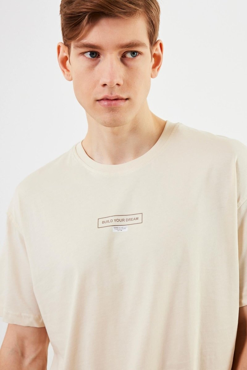 Leo Erkek Oversize Tshirt %100 Pamuk Bisiklet Yaka Baskı Detaylı Basic Tişört MTLCE83 - MMETALIC