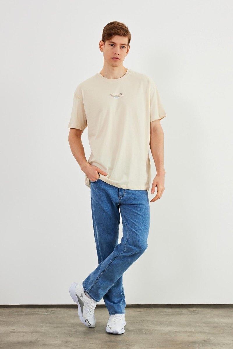 Leo Erkek Oversize Tshirt %100 Pamuk Bisiklet Yaka Baskı Detaylı Basic Tişört MTLCE83 - MMETALIC