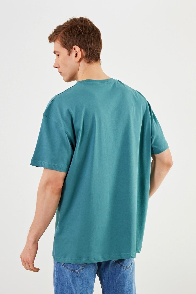 Leo Erkek Oversize Tshirt %100 Pamuk Bisiklet Yaka Baskı Detaylı Basic Tişört MTLCE84 - MMETALIC