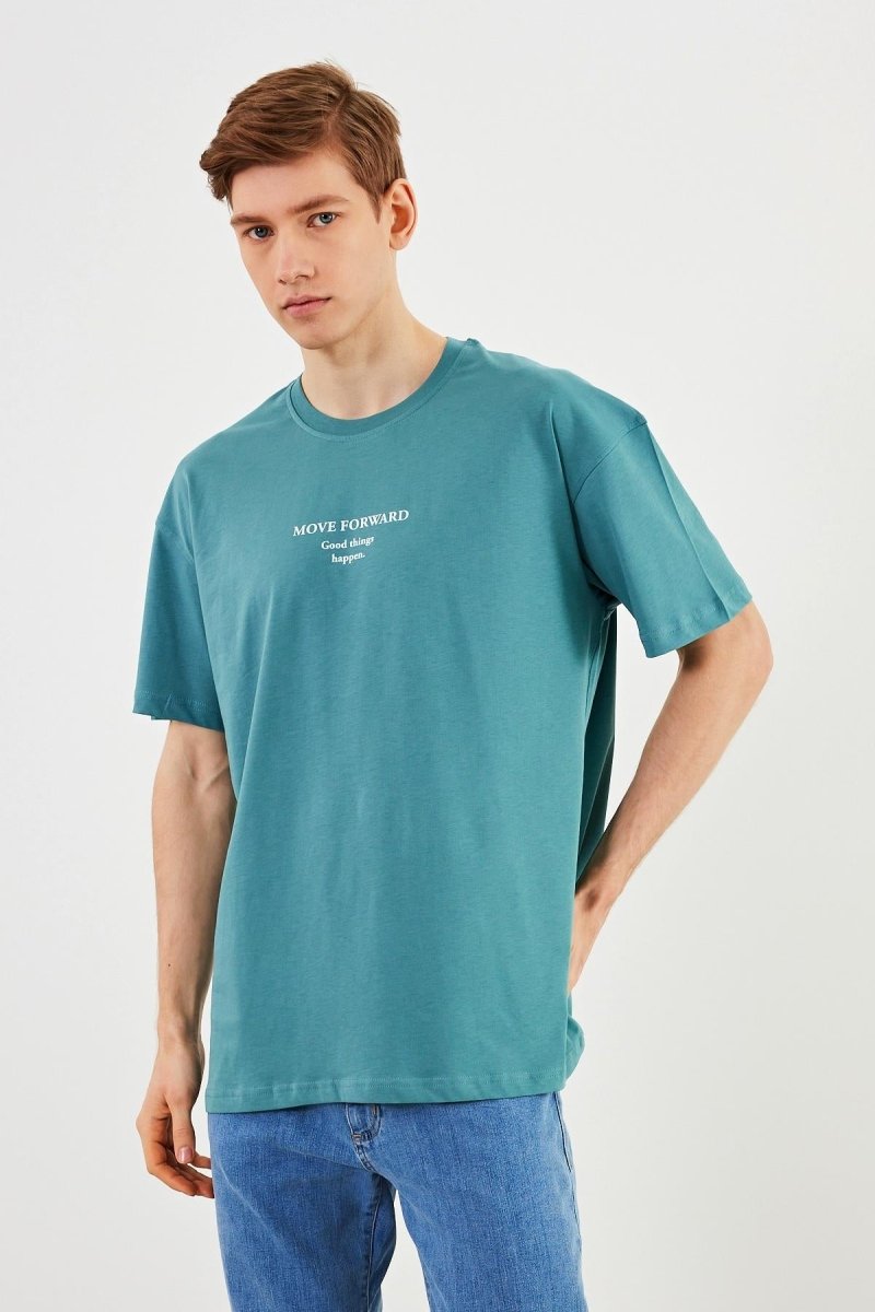 Leo Erkek Oversize Tshirt %100 Pamuk Bisiklet Yaka Baskı Detaylı Basic Tişört MTLCE84 - MMETALIC