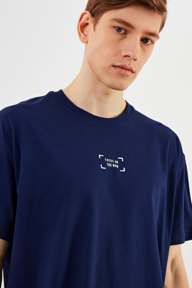 Leo Erkek Oversize Tshirt %100 Pamuk Bisiklet Yaka Baskı Detaylı Basic Tişört MTLCE85 - MMETALIC