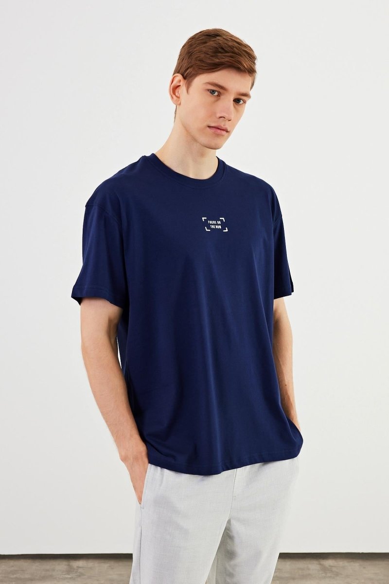 Leo Erkek Oversize Tshirt %100 Pamuk Bisiklet Yaka Baskı Detaylı Basic Tişört MTLCE85 - MMETALIC