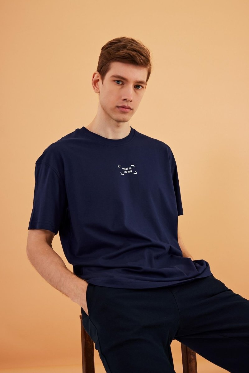 Leo Erkek Oversize Tshirt %100 Pamuk Bisiklet Yaka Baskı Detaylı Basic Tişört MTLCE85 - MMETALIC