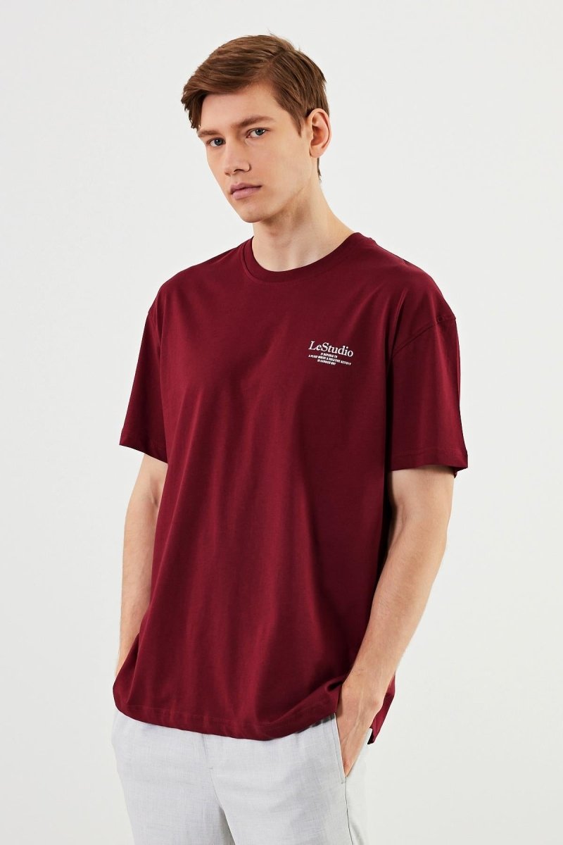 Leo Erkek Oversize Tshirt %100 Pamuk Bisiklet Yaka Baskı Detaylı Basic Tişört MTLCE86 - MMETALIC