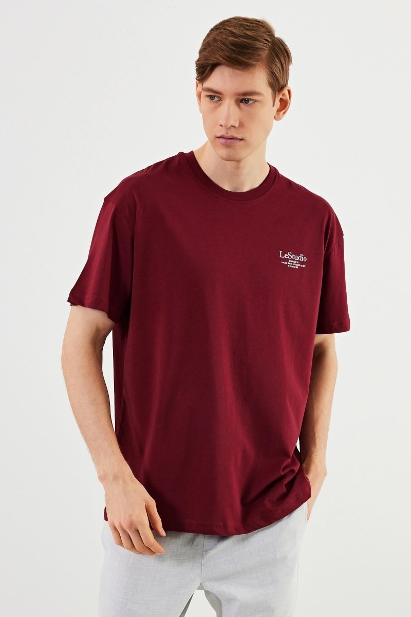 Leo Erkek Oversize Tshirt %100 Pamuk Bisiklet Yaka Baskı Detaylı Basic Tişört MTLCE86 - MMETALIC