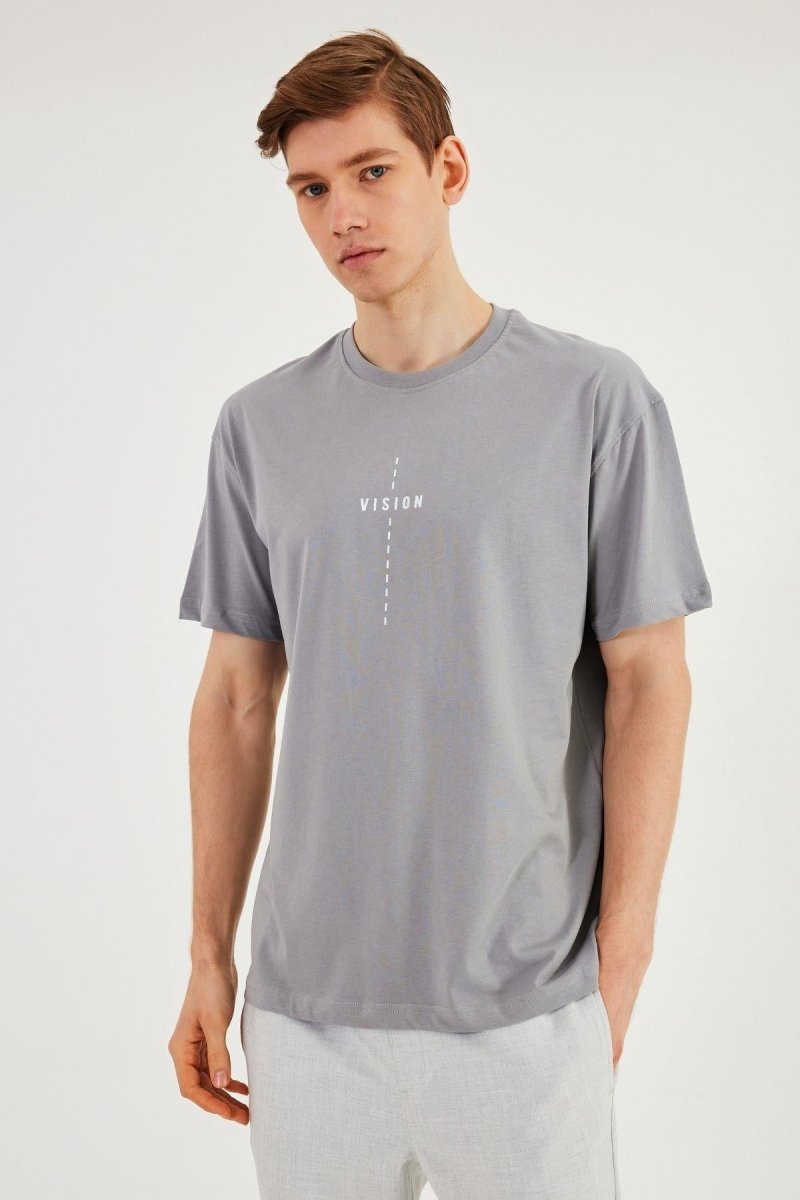 Leo Erkek Oversize Tshirt %100 Pamuk Bisiklet Yaka Baskı Detaylı Basic Tişört MTLCE87 - MMETALIC