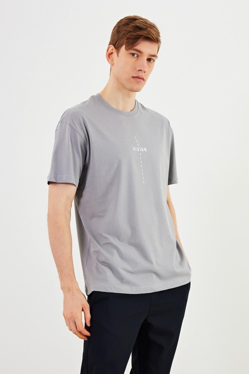 Leo Erkek Oversize Tshirt %100 Pamuk Bisiklet Yaka Baskı Detaylı Basic Tişört MTLCE87 - MMETALIC
