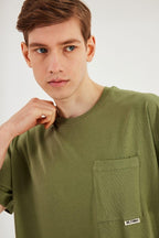 Leo Erkek Oversize Tshirt %100 Pamuk Cep Detaylı Bisiklet Yaka Basic Tişört MTLCE75 - MMETALIC