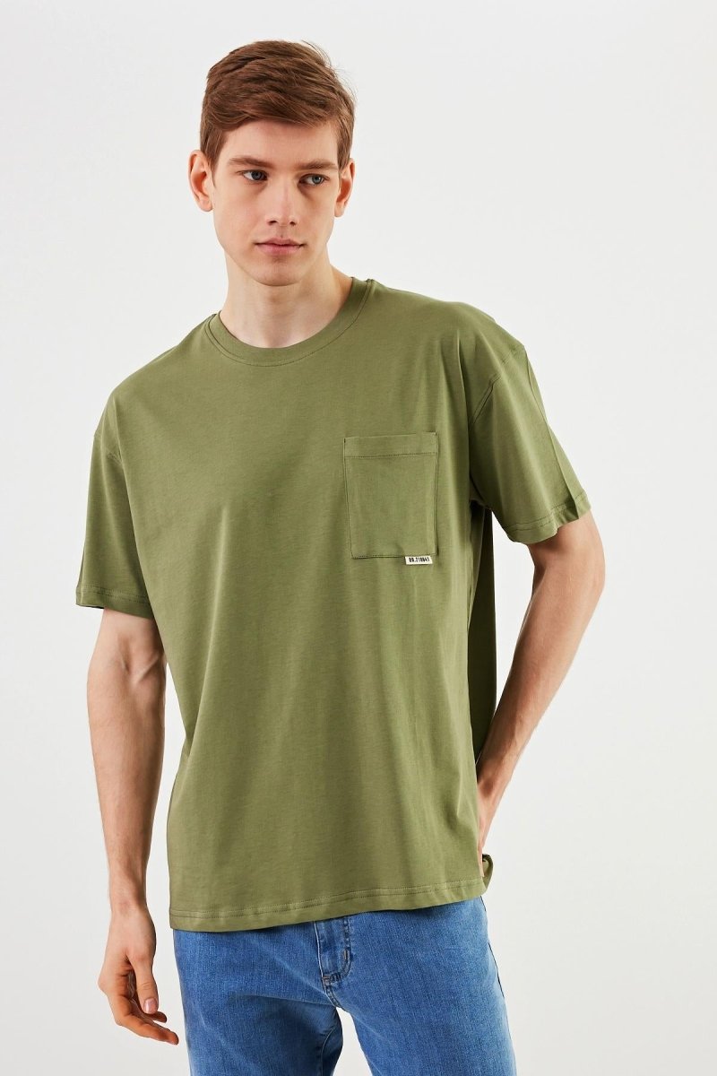 Leo Erkek Oversize Tshirt %100 Pamuk Cep Detaylı Bisiklet Yaka Basic Tişört MTLCE75 - MMETALIC